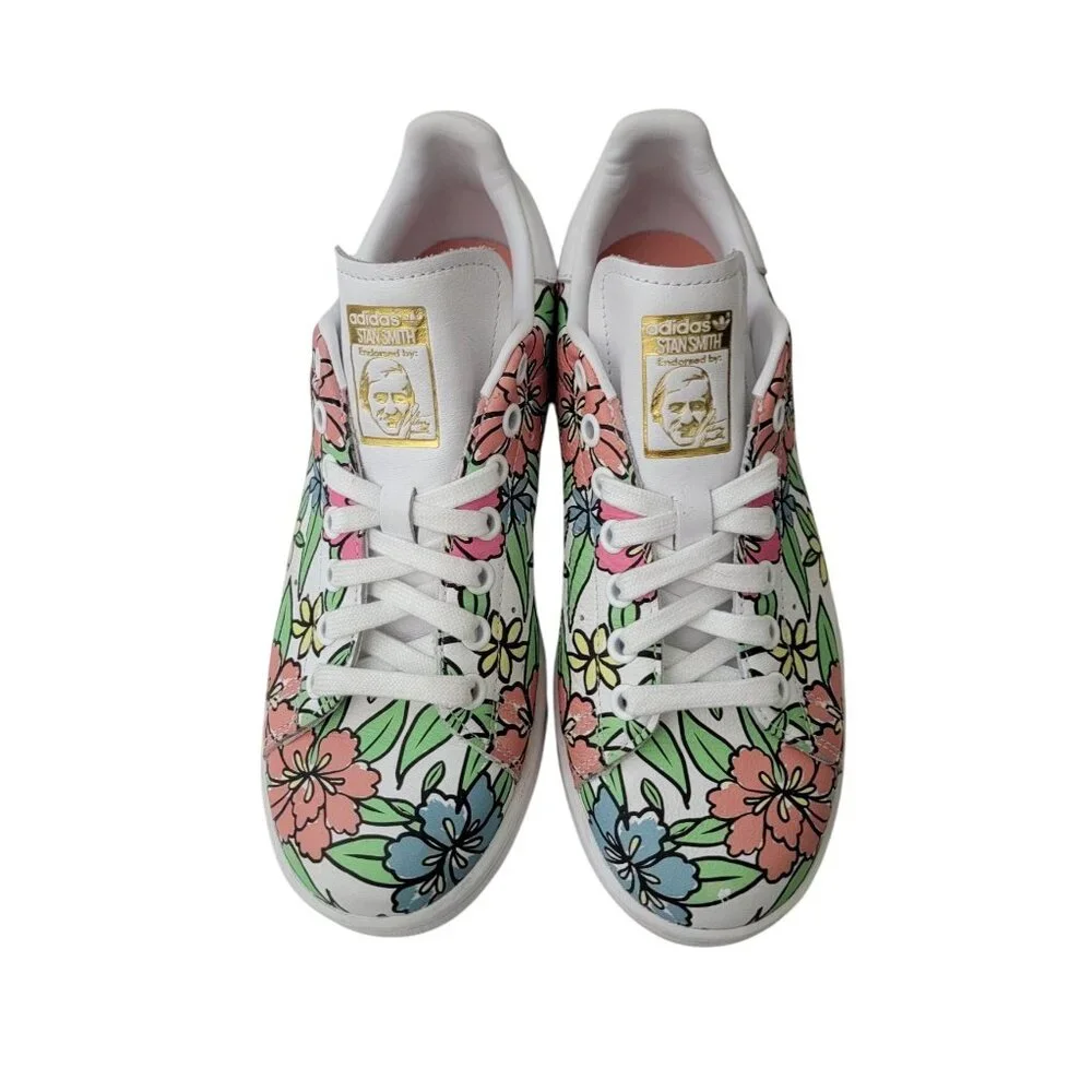 Adidas Originals Stan Smith Floral Leather Sneakers Women's Sz 6.5 GV7896 - Picture 2 of 11